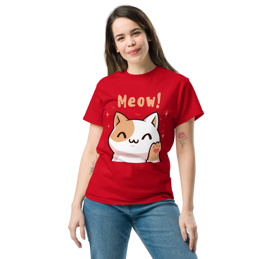 Women's Meow! Waving Cat T-Shirt | Cute Pet Tee