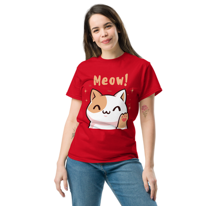 Women's Meow! Waving Cat T-Shirt | Cute Pet Tee