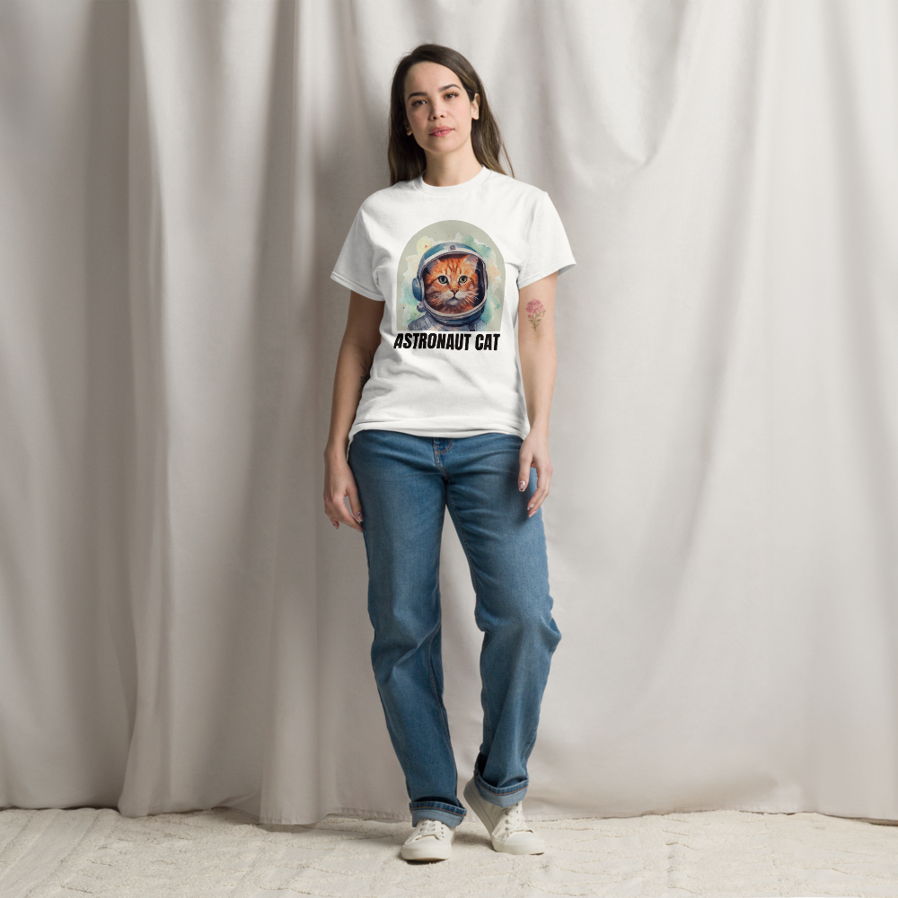 Comfortable Women's Astronaut Cat Lover Soft Cotton Short Sleeve T-Shirt